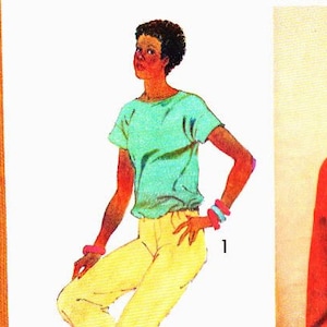 May include: A sewing pattern for a women's top, with two different styles. The pattern is for size 12 and includes instructions for beginners. The pattern is for stretch knit fabric and includes Time-Saver™ stretch knit methods. The pattern number is 8742.