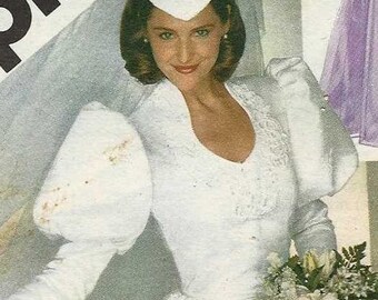 Simplicity 5724 Bridal gown sweetheart funnel neckline fitted bodice gathered skirt leg-o-mutton sleeves train Size 12 uncut sewing pattern