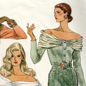 Vogue 2227 Off the shoulder top with/out drape long short sleeves Size 16 cut complete pattern