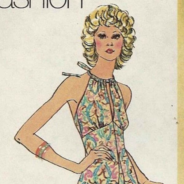 Simplicity 5372 Halter dress gathered neckline ties fitted empire waist in 2 lengths Size 7 Bust 31" c1972 uncut sewing pattern