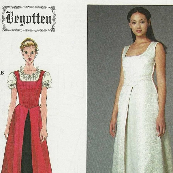 Simplicity 8985 Sleeveless dress overskirt fitted corset style bodice back lacing blouse Begotten Size Junior 5/6-7/8-9/10-11/12-13/14 uncut