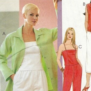 McCalls 3236 Shirt jacket blouson tie front top strappy fitted back button cami slim tapered capris pants Size 12 14 16 uncut sewing pattern