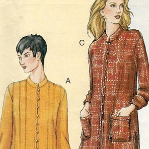Vogue 7397 Long duster jacket or top thigh calf length tucks collar side splits sleeves button loop front Size DEF Bust 38-43" uncut pattern