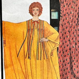 McCalls 5386 Caftan haut ou robe muumuu cravate ruban point de finition nervures devant taille unique buste 31-48 po. 80-122 cm c1976 modèle de couture non coupé