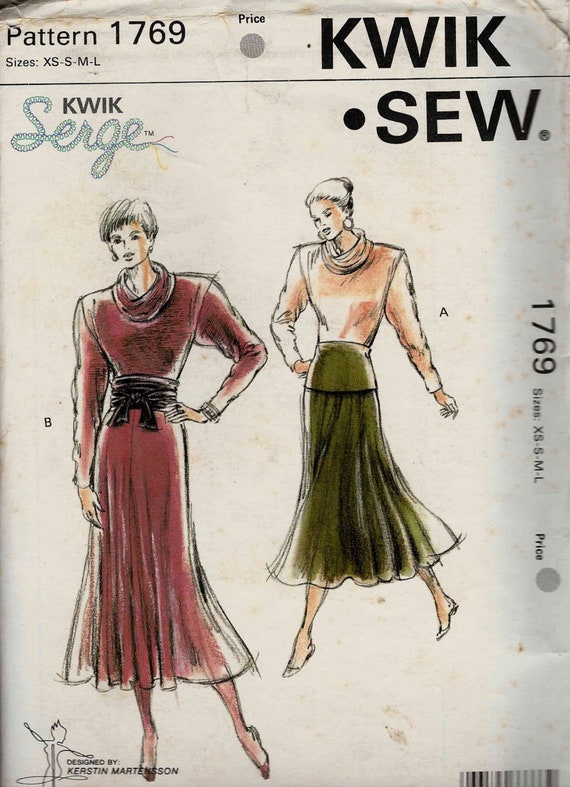 Kwik Sew 1769 Cowl Collar Top and Gathered Skirt With/out Foldover