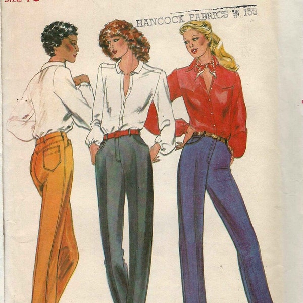 Butterick 6766 Ladies pants jeans trousers back yoke pockets mock fly front belt carriers proportioned for height Size 10 uncut pattern