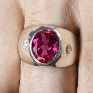 Men's Sterling Silver Oval Ruby Dome Ring, Flush Set Signet Band