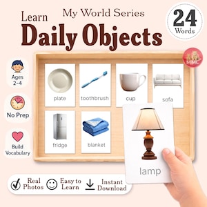 Tarjetas de vocabulario Montessori "Mis objetos cotidianos" / Material imprimible para el aprendizaje de niños pequeños / Tarjetas de objetos de la vida real / Clasificación por nombre / Edad: 2-4 años