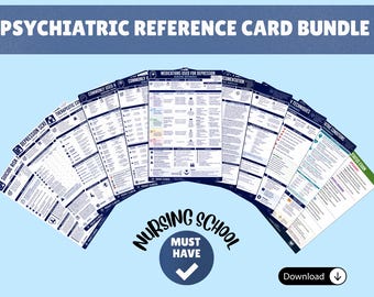 Paquete de tarjetas de referencia de enfermería psiquiátrica, guía de estudio de salud mental (descarga digital)