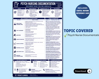 Tarjeta de referencia de documentación de enfermería psiquiátrica, guía de estudio para la obtención de la insignia de enfermería (descarga digital)
