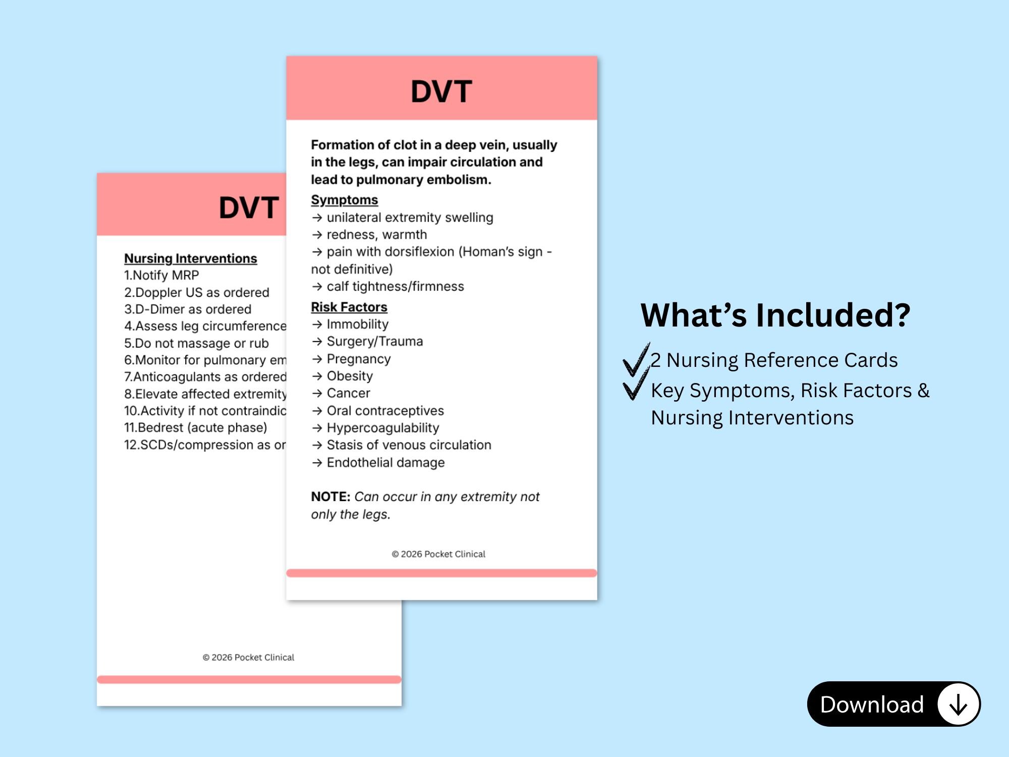 DVT Nursing Cheat Sheet | Deep Vein Thrombosis Symptoms & Nursing ...