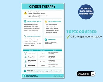 Ficha de referencia de enfermería sobre oxigenoterapia, PDF compatible con dispositivos móviles (descarga digital)