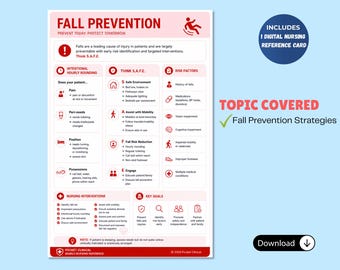 Tarjeta de bolsillo de enfermería para la prevención de caídas, referencia clínica (descarga digital)