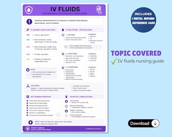 Ficha de referencia de enfermería sobre fluidos intravenosos, guía clínica de bolsillo (descarga digital)
