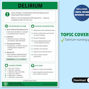 Delirium Nursing Reference Card, PRISME Model, Mobile-Friendly (Digital Download)