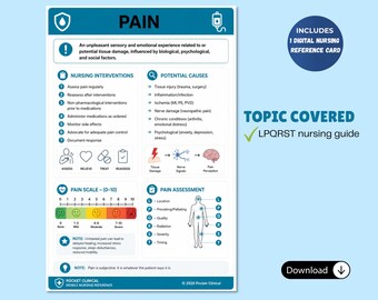 Tarjeta de referencia de enfermería LPQRST para la evaluación del dolor (descarga digital)