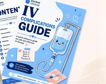 Guía de estudio de enfermería sobre complicaciones de la terapia intravenosa / Terapia intravenosa, infiltración, extravasación y flebitis / PDF imprimible para estudiantes de enfermería