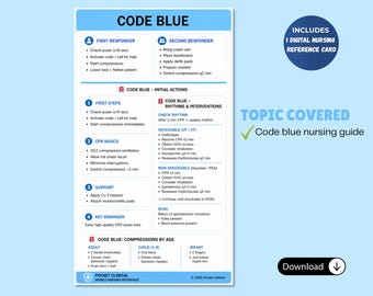 Tarjeta de referencia de enfermería para el código azul, guía rápida de ACLS (PDF digital)