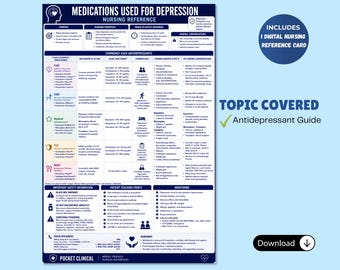 Ficha de referencia para enfermería sobre antidepresivos, guía de estudio de medicamentos psiquiátricos (descarga digital)