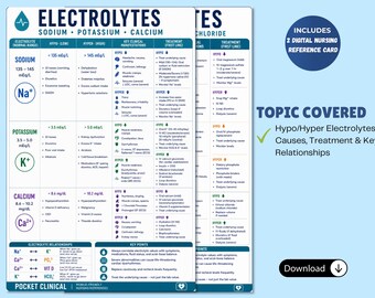 Ficha de referencia de enfermería sobre desequilibrios electrolíticos / Hipo/Hiper: causas y tratamiento (descarga digital)