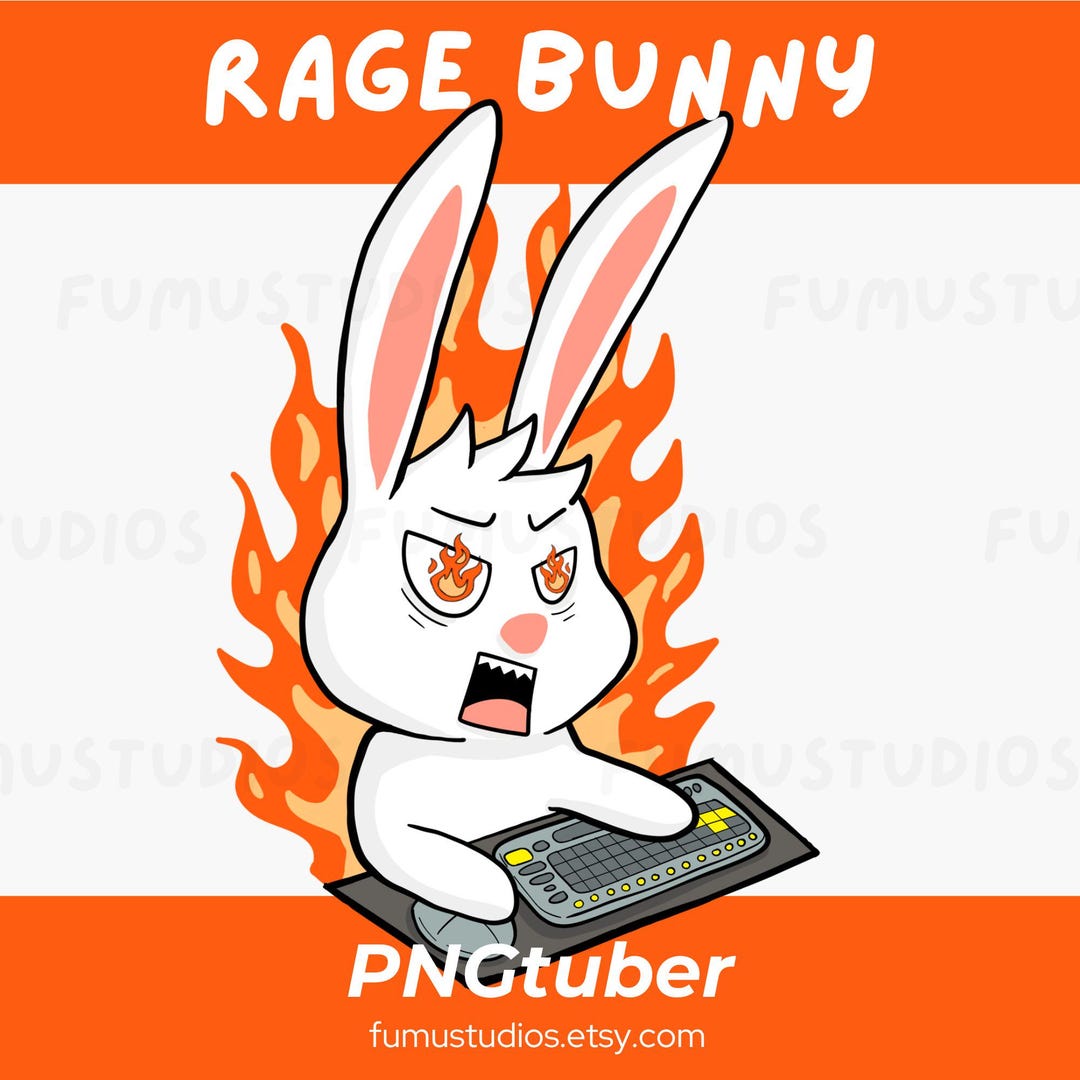 Rage Bunny Pngtuber | Gamer Rabbit Avatar | 5 Expressions | Veadotube ...