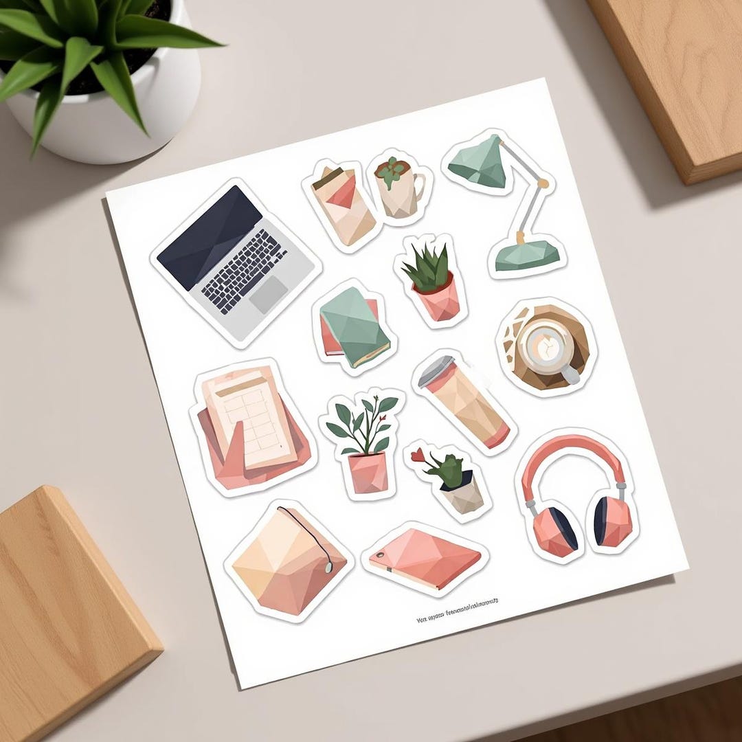 Sticker For Desk Line Cozy Desk Sticker Sheet Low Poly - Etsy