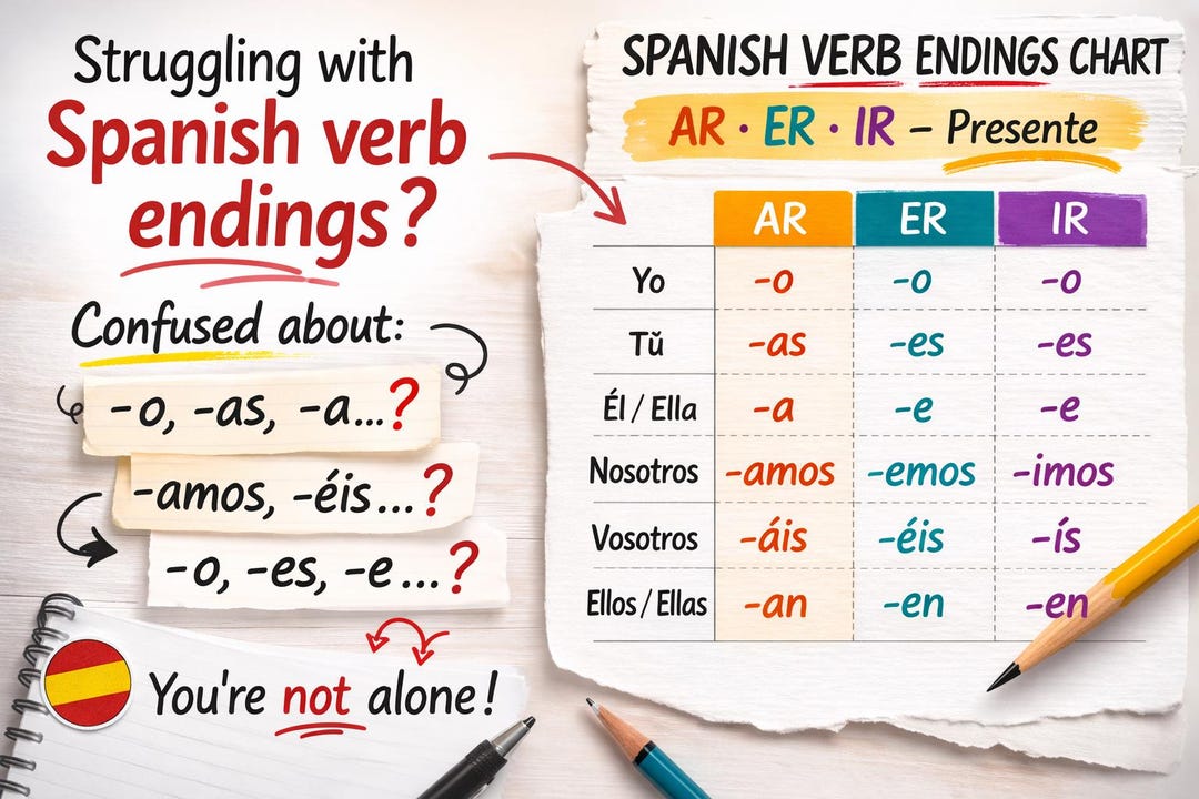 Spanish Verb Endings Chart – Clear Conjugation Patterns (AR / ER / IR ...
