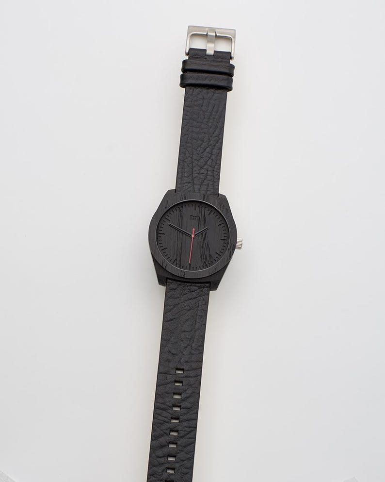 Bog Oak Watch · Unique Handmade Mens Watch · Made from 1360 Year Old Ancient Wood · Black & Black image 1