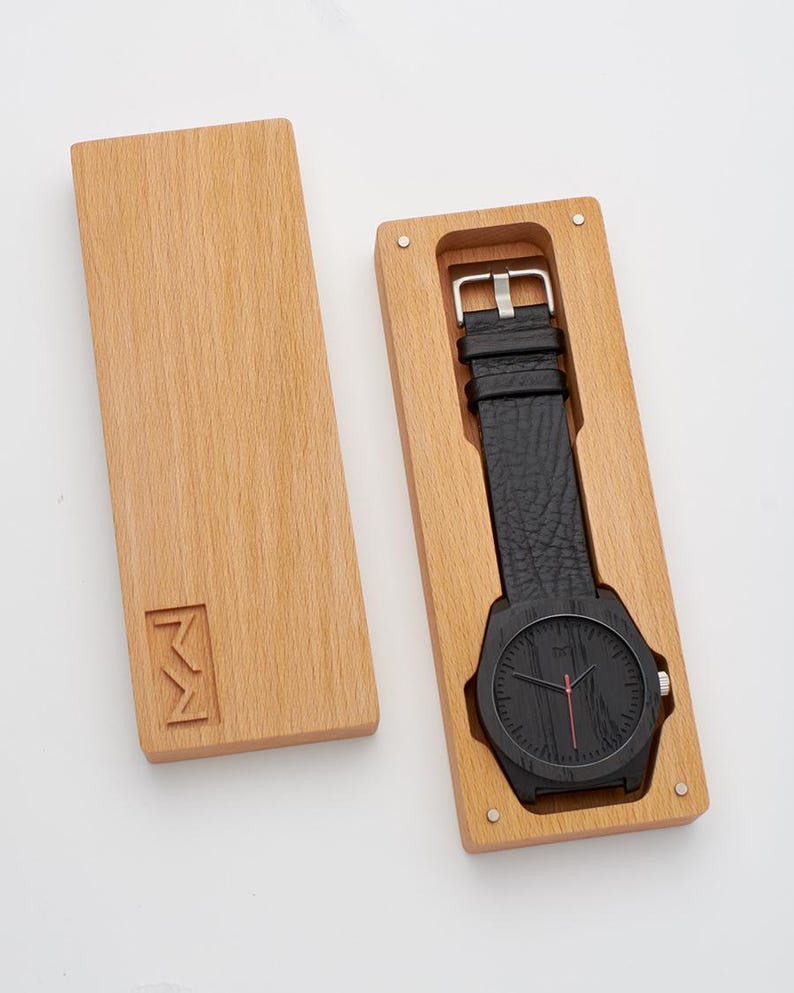 Bog Oak Watch · Unique Handmade Mens Watch · Made from 1360 Year Old Ancient Wood · Black & Black image 3