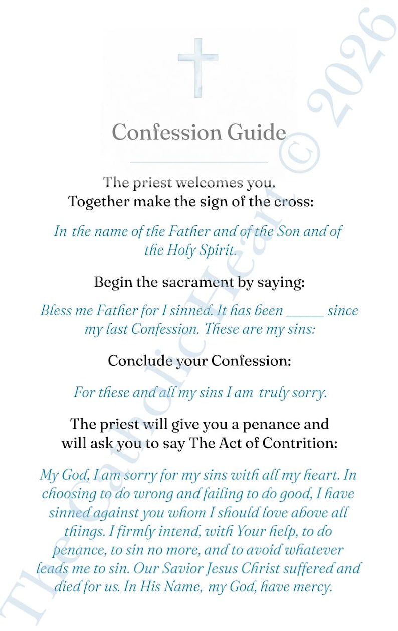 Catholic Confession Guide: Reconciliation Prayer Card (2 Digital ...