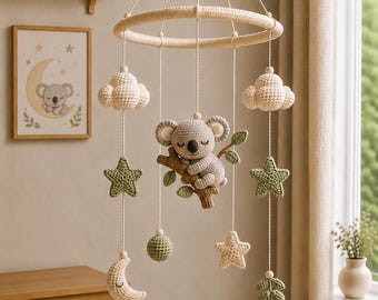 Koala Baby Mobile, Crochet Crib Mobile, Neutral Nursery Mobile, Woodland Baby Mobile, Handmade Koala Nursery Decor