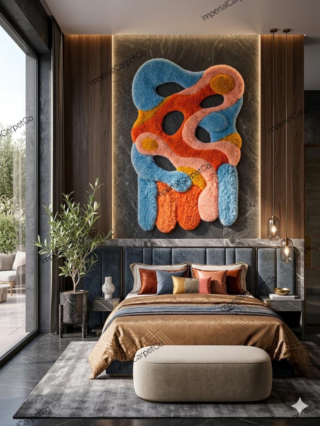 Handmade Abstract Tufted Wall Rug, Modern Colorful Textile Art, Luxury ...