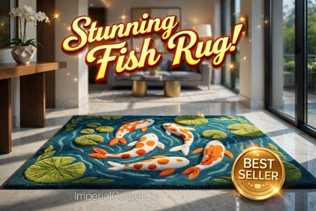 Fish Tuft Rug Handmade Koi Fish Tufted Rug, Japanese Pond Carpet, Wool Area Decor - Etsy