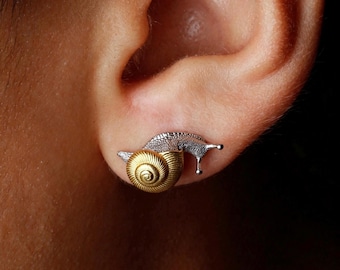 S925 Sterling Silber vergoldet Schnecke Ohrstecker, niedlichen zierliche Tier Ohrringe, einzigartige Natur inspiriert Statement Schmuck, Geschenk für sie