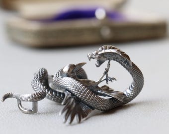 925 Sterling Silber Krähe und Schlange Halskette, Vintage Raven Cobra Anhänger, Gothic Tier Schmuck, Geschenk für ihn, 100% massive Silber Halskette