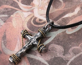 Handgemachte 925 Sterling Silber rissige Kreuz Anhänger für Männer, Vintage oxidierte Hip Hop Halskette, einzigartiger gotischer Schmuck, Geburtstagsgeschenk für ihn