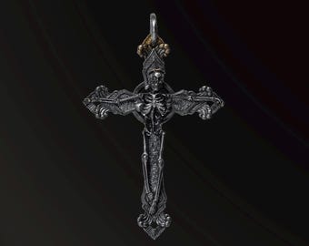 925 Sterling Silber Anhänger Original Design Gothic Style, Seele Wiedergeburt Schädel Skelett Hals, Retro Schmuck für kleine Chargen, einzigartiges Geschenk für Männer