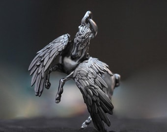 999 Feinsilber Pegasus Einhorn Anhänger Halskette, Massiv Silber Sternzeichen Pferd Charme, mythisches fliegendes Pferd Schmuck Geburtstagsgeschenk für Sie