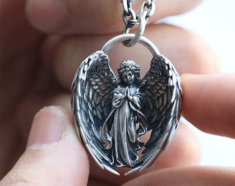 925 Sterling Silber Engel Halskette, Paar Engel Flügel Anhänger, Schutzengel Schmuck für Männer Frauen, Benutzerdefinierte Flügel Pullover Kette Geschenk für Ihn