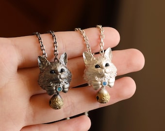 Collier original en argent sterling S925 avec chat Ragdoll, pendentif chaton mignon avec cloche, bijoux animaux vintage pour les amoureux des chats, cadeau unisexe pour elle