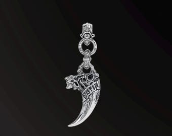 S925 Sterling Silber Drachenzahn Anhänger, Drache geflüstert Serie, Gothic Retro Drache Talon Halskette, Unisex Mythischer Schmuck, Geschenk für Ihn