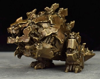 Monstre mécanique steampunk vs figurine Godzilla en laiton, ornement de bureau monstre en métal créatif, cadeau déco de bureau geek, sculpture artisanale