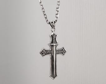 925 Sterling Silber Schild Halskette für Männer, Mittelalterlicher Kreuz Schwert Anhänger, Gothic Schutz Schmuck, Originales Schild der Stärke Geschenk