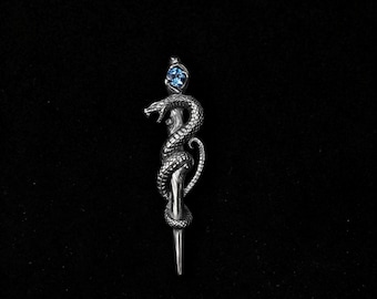 Colgante de la Vara de Asclepio de la Guardia, collar de caduceo de plata de ley 925 con topacio azul, vara mitológica de Hermes, regalo para pareja, regalo para doctor.