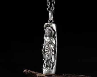 Handgemachte 925 Sterling Silber Buddha Säule Halskette, Zen Vairocana Statue Anhänger, Vintage Sternzeichen Amulett, spiritueller Schmuck, Geburtstagsgeschenk