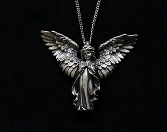 925 Sterling Silber Amor Engel Halskette Vintage Amor Anhänger für Männer Retro Silber Schmuck Punk Gothic Engel Amulett Einzigartiges Geschenk für Ihn