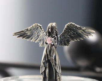 Handgemachte 925 Sterling Silber Engel Mädchen Halskette, Vintage Flügel Anhänger, Original Gothic Schmuck für Männer & Frauen, Lange Pullover Kette, Geschenk