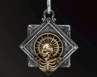 S925 Sterling Silber Schädel Spinner Anhänger, Heilige Licht Skelett Fidget Halskette, Mechanischer Gothic Schmuck, Retro Punk Herren Geschenk, Edc Ausrüstung