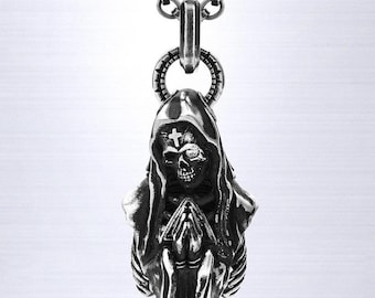 925 Sterling Silber Santa Muerte Anhänger, Wiedergeburt Heiliger Tod Halskette, Retro Gothic Schmuck für Männer, Skelett Heiliger Charme, Geschenk für Ihn