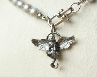 Original 925 Sterling Silber Halskette - Engelsflügel Katze Anhänger - Sweet & Cool Schmuck - geflügelte Kätzchen Charme